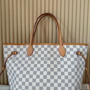 Louis Vuitton Gray and Tan Checkered Tote